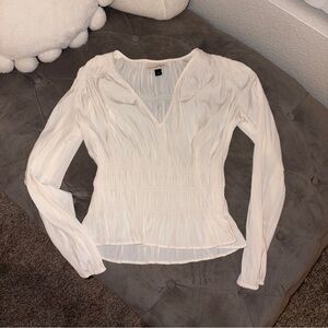White Peplum Long Sleeve Blouse